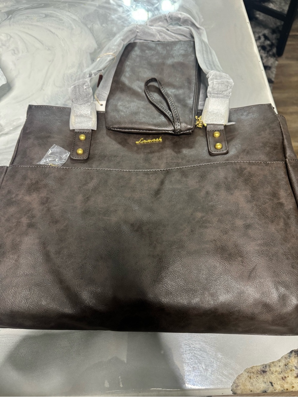 LOVEVOOK Women’s Oversized Brown Tote Bag w/ Wristlet NWT